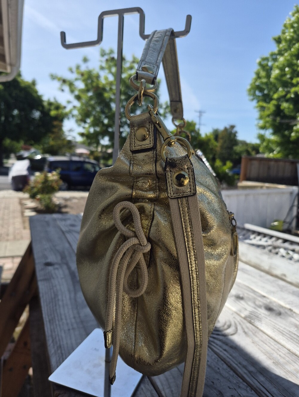 Coach Poppy "Jazzy" Hobo Crossbody Bag in Metallic Gold - Picture 7 of 16